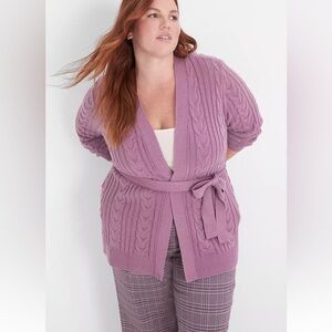 Lane Bryant Cardigan 18/20 Stag-horn cable knit sweater Mauve BNWO tags
